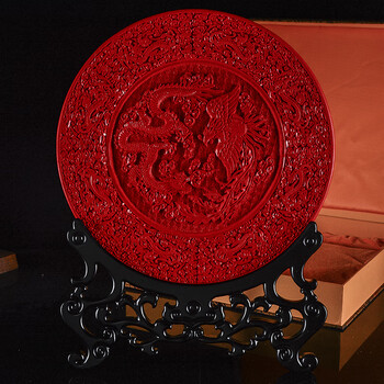 脱胎漆器雕漆看盘扬州特产古典装饰送国外友人礼品工艺品特色摆件 红