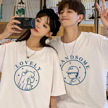 及恋情侣装夏天短袖t恤2022设计感小众新款时尚潮流韩版套装一男一女