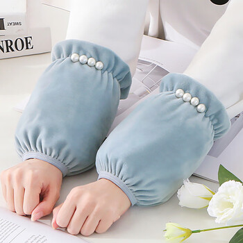 袖套女孩花边护袖防污耐脏手袖女童公主珍珠羽绒服套袖蓝色玉珠袖套