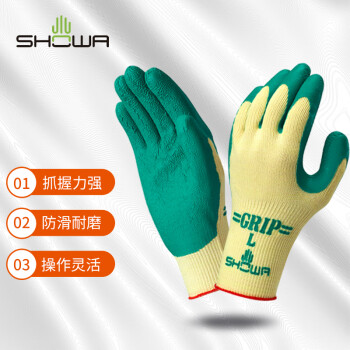 尚和手套(SHOWA) 乳胶掌浸手套 耐磨涂层涂掌防滑劳保手套310 绿色1双 M码 300472