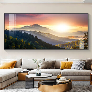 画中画海上日出图挂画客厅沙发背景墙装饰画红太阳旭日东升自然风景晶