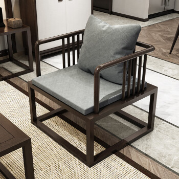 新中式沙发实木现代简约客厅小户型民宿禅意白蜡木办公室轻奢家具 黑