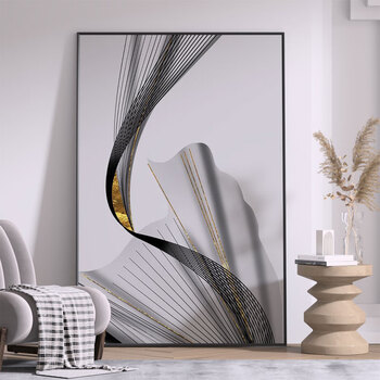 画极简抽象艺术线条壁画现代简约北欧轻奢a宽50高80土豪金进口油画布