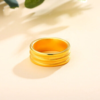 暮璃3d硬金黄金时尚简约光圈戒指999足金男女款情侣对戒指环弹簧戒子