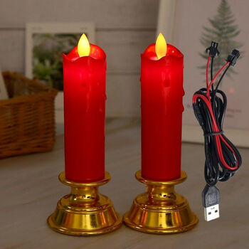 珠筠 家用led电子蜡烛灯 无烟仿真流泪款杆蜡 寺庙佛堂供佛灯pd 红色