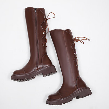 穿的靴子厚底长筒靴新款春秋季不过膝马丁靴胖mm大筒围粗腿棕色单里36