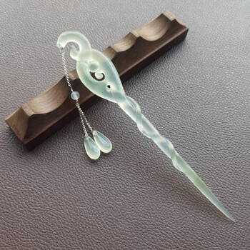 周边白素贞青蛇劫起珠钗岫玉簪子古典汉服精雕 白蛇缘起 925银流苏