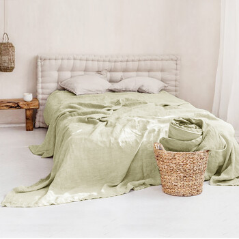 苏抚纯亚麻床单轻奢水洗100%法国雨露麻纯色双人床单抑菌床单可定制