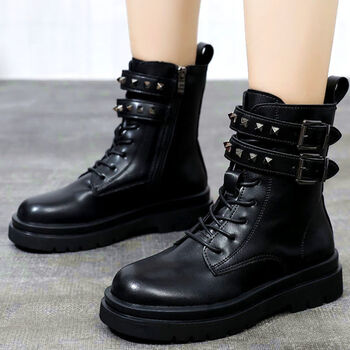 鞋秋冬10女大童皮鞋11女孩短靴12学生系带棉靴13黑色马丁靴15岁韩版