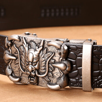 中国龙汉文化国潮皮带男真皮自动扣纯铜龙头男士式腰带头层纯牛皮