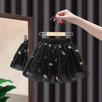 半身裙夏季新女孩印花短裙儿童蓬蓬裙网纱裙公主裙女宝宝裙子黑色90cm