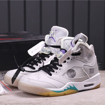 aj5纯原乔5ow联名解构蝉翼浅灰色男女情侣休闲运动鞋学生流行百搭 浅