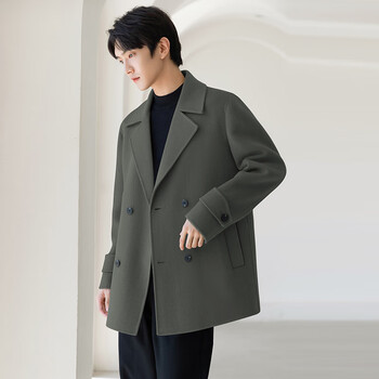 心菲痒2023新款双面羊毛呢子短款大衣男休闲春秋季加厚男装感夹克外套