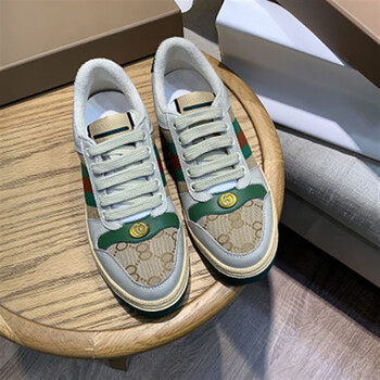 奇g家脏脏鞋做旧小脏鞋老花真皮复古休闲平底运动鞋情侣鞋酷奇女鞋