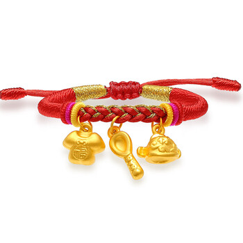逸珀999足金宝宝手链金饰婴儿黄金转运珠吉祥三宝金汤匙官帽编绳足金