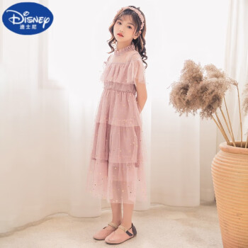 迪士尼（DISNEY） 女孩连衣裙夏季2023新款童装星星超仙网纱裙儿童公主裙 粉色 /现货 160cm