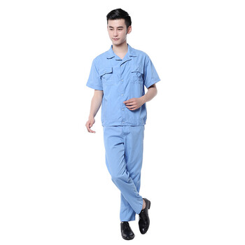 适用夏季男工作服短袖套装工装制服水洗棉布料工人工厂车间工程劳保服