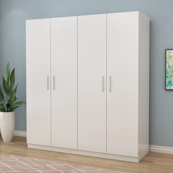 百瑞熙 衣柜卧室家用现代简约出租房用木质柜子简易 暖白色4门主柜