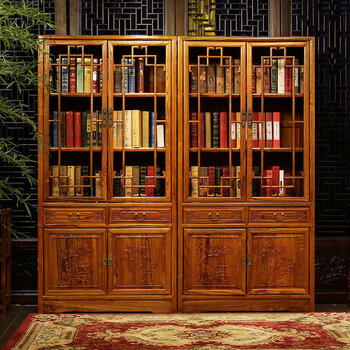 定制鑫耕耘书柜组合明清仿古实木禅意书架书橱陈列柜南榆木储物柜鑫