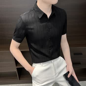 短袖衬衫男士2023夏季新款韩版时尚易打理衬衫男潮流衬衣服 黑色 4xl