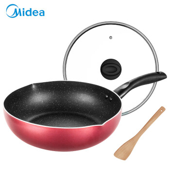 美的（Midea）28cm麦饭石色涂层不粘锅炒锅 厚底少油烟煎炒锅 燃气电磁炉通用28WOK301