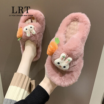 品牌特价lrt2022春秋新款毛毛拖鞋女网红可爱少女心外穿居家一字拖