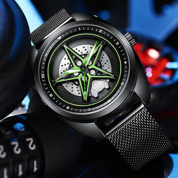 川崎h2手表 ninjah2r手表川崎绿银色五角星机车轮毂镂空防水手表