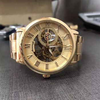 机械手表防水学生男女复古朋克风机械 钢表带 刻刻帝之眼(金壳白面)