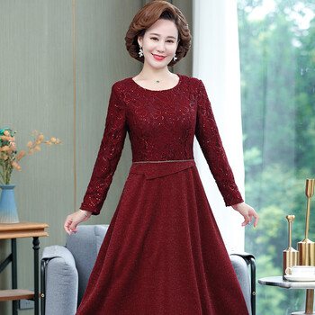 婚礼妈妈装高档礼服夏季蕾丝春秋婚宴喜庆婆婆烫金连衣裙中老年平时穿