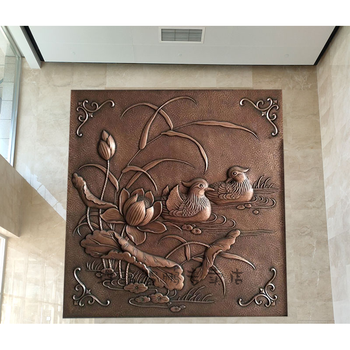 铜浮雕铜版画八马骏图锻铜紫铜浮雕画外墙浮雕壁画铜板雕刻鸳鸯戏水平
