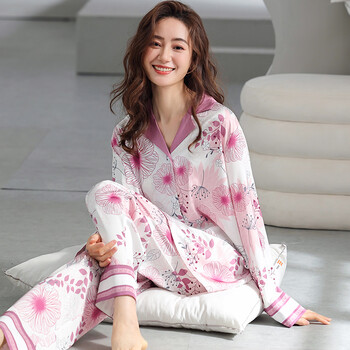 星漫睡衣女韩版冰丝睡衣套装新款甜美简约时尚轻奢仿真丝长袖家居服