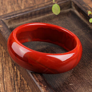 铭闽南红玛瑙手镯女款 加宽加厚柿子鸡血红满红满肉玉镯子手饰颜色红