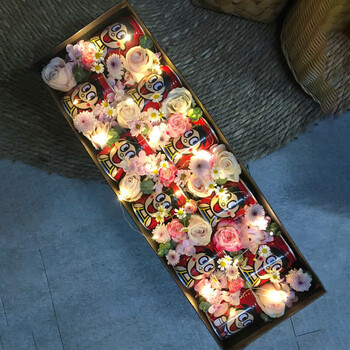 零食花束成品旺仔牛奶心形礼盒上海鲜花速递同城生日礼物配送花店