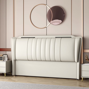 2023新款床头软包靠背简约现代实木真皮双落地超薄床头单买定制 米白