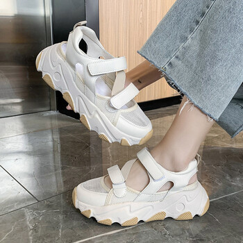 爱依莲女鞋老爹凉鞋女厚底增高运动ins夏季休闲沙滩鞋hs203-9 米白 38