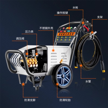 BOZZYS 大功率工业用清洗机水枪 超高压洗车机 220V 3.0KW 压力150 （配15米管）