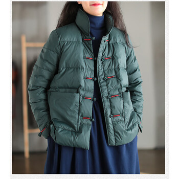 芬格顿fengedun短款女2022年民族复古装洋气外套薄棉衣墨绿色m