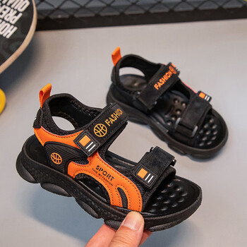 品牌断码儿童夏季露趾镂空清爽凉鞋2023新款男童百搭休闲款沙滩鞋桔色