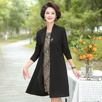 女士春秋旗袍外搭开衫中长款秋装长袖披肩50岁气质中年女装风衣外套