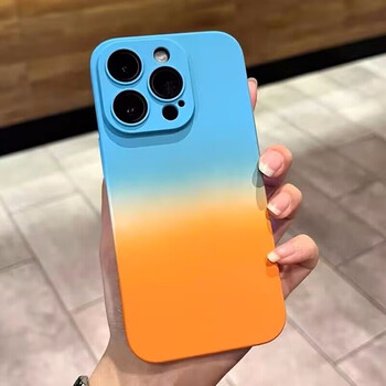 手机壳iphone13保护套14pro肤感磨砂无线充硬壳 蓝橙【磨砂感 自带