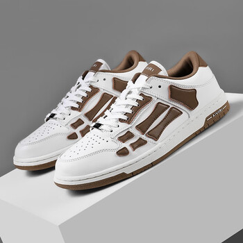 安錔宁跑骨头鞋空军一号系列男鞋拼色皮革运动鞋立体感图案低帮休 全