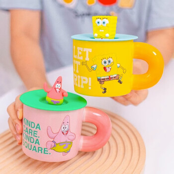 海绵宝宝陶瓷杯带盖男派大星可爱杯子家用生日礼物闺蜜送女友情侣杯