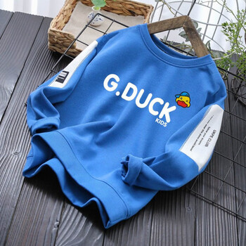 duckkids卫衣绒衫年秋冬季新款男童圆领中大童上衣加绒 d028蓝色薄款