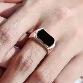 伊甸之星墨翠戒指翡翠马鞍戒银镶玉石墨玉戒指简约指环男友礼品可调节