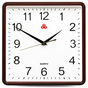 三五牌555钟表挂钟客厅家用时尚方形现代简约静音时钟石英钟挂墙褐色