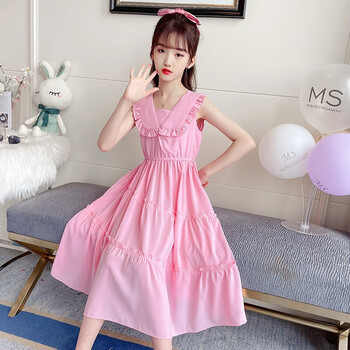 公主裙夏天韩版中大童仙女裙子小女孩衣服a字裙3-14岁宝宝长裙 粉色