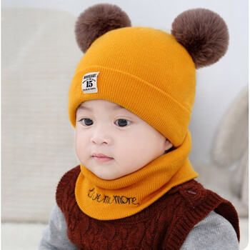 新款婴儿帽子春秋冬季帽子围脖组合保暖初生儿0-18个月宝宝毛线帽