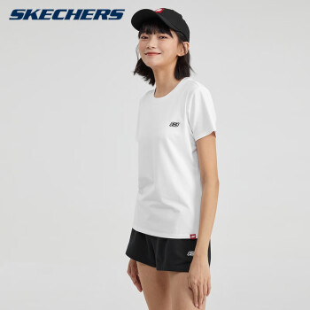 Skechers斯凯奇短袖T恤女装2021夏季新款针织圆领短t衫女子运动休闲体恤 亮白色 M