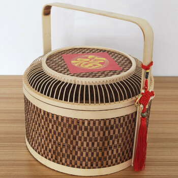 提亲红色篮子结婚过大礼篮子早生贵子喜庆嫁妆提亲喜篮手提篮编制篮