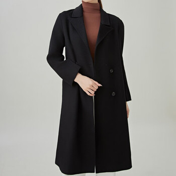 自由姑娘纯羊毛羊绒大衣双面外套女秋冬中长款2023新款洋气韩系黑色